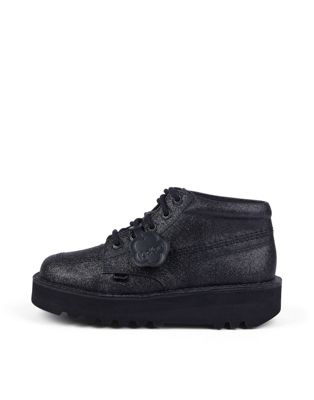 Kick Hi stack boots in black glitter