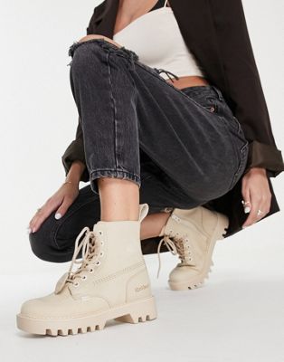 Kizzie Higher nubuck leather lace front boots in beige