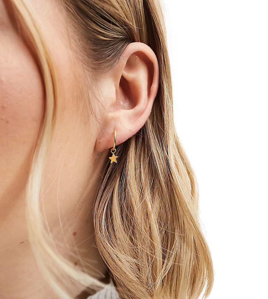 Kingsley Ryan gold plated hoop earrings with dangley crescent star in gold