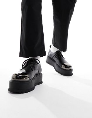KOI platform laceup shoes with metal toe cap in black