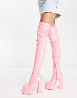 KOI The Redemption over the knee platform boots in pink