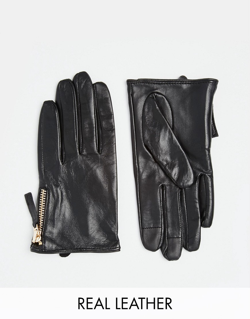фото Кожаные перчатки для сенсорных гаджетов с молнией asos-черный asos design