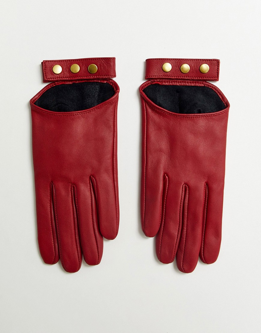 фото Красные кожаные перчатки для сенсорных экранов asos design-красный