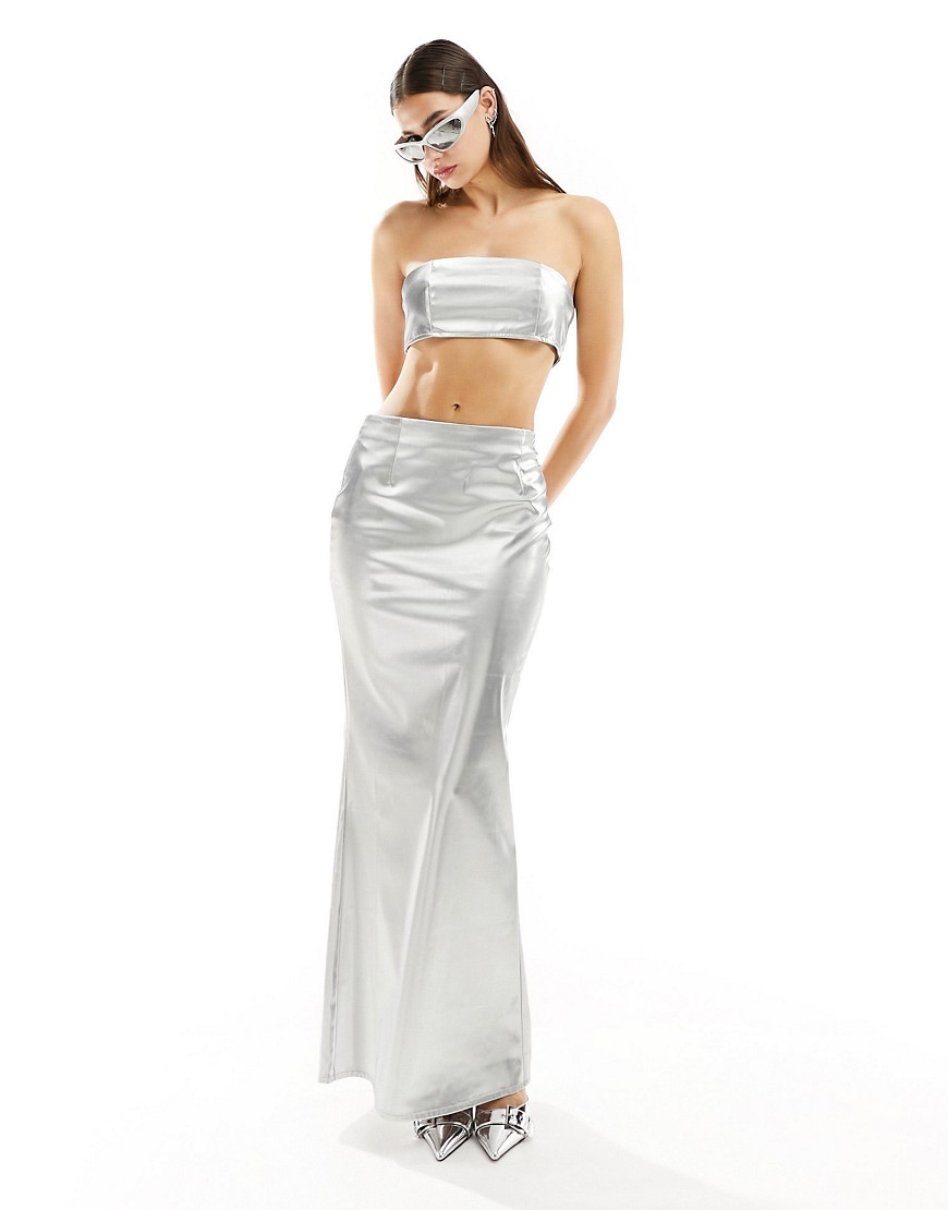 Kyo The Brand fishtail maxi skirt co-ord in silver