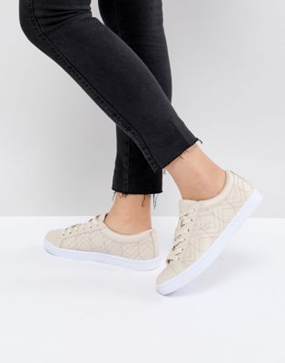 Lacoste Straightset Sneakers In Cream With Metal Croc