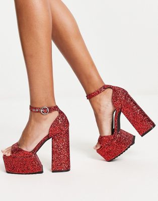 extreme platform heels in red glitter