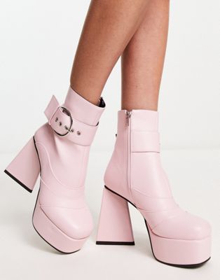 Flight Mode platform ankle boots with buckle detail in pink patent