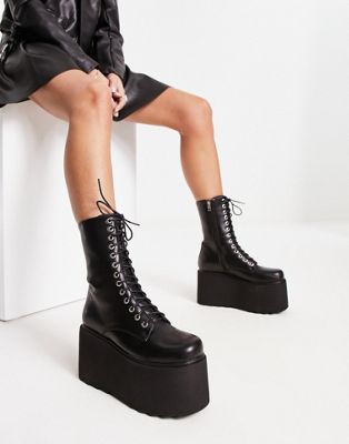 Platform lace up ankle boot in black Exclusive to ASOS