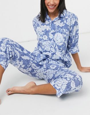 Lauren by Ralph Lauren lawn notch collar capri pajamas in navy print - Click1Get2 Black Friday