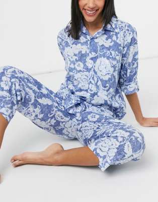 Lauren by Ralph Lauren lawn notch collar capri pajamas in navy print - Click1Get2 Half Price