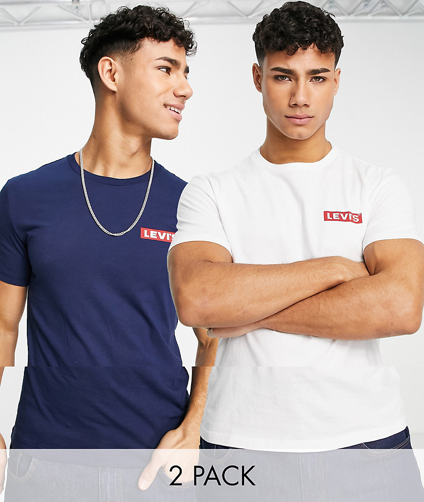 Levi’s 2 pack t-shirts in navy/white with baby boxtab logo-Multi