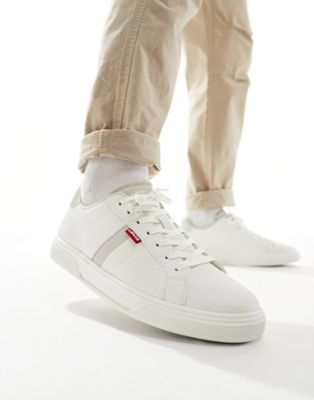 Archie leather trainer with cream backtab in white
