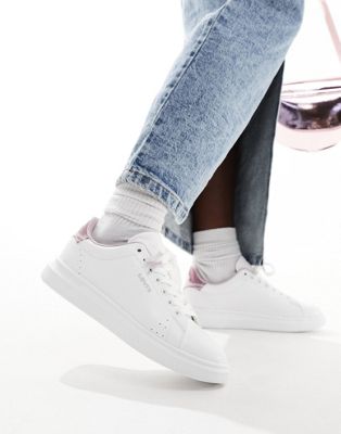 Ellis leather trainer in white with pink back and logo