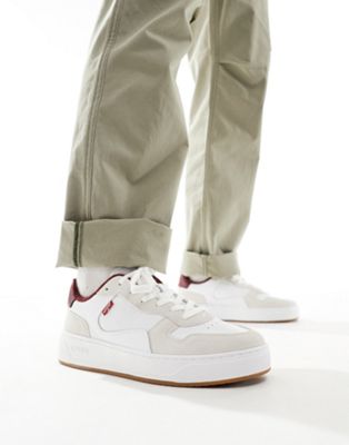 Glide leather trainer with logo in cream suede mix
