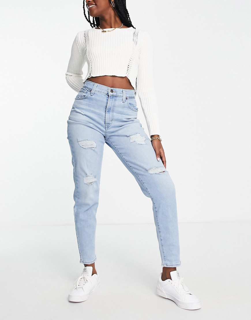Levi’s high waisted distressed mom jean in light wash blue