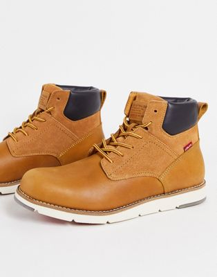 Jax Plus suede mix boot with red tab in tan