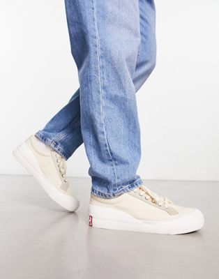 low lace trainer in cream mix with back tab logo