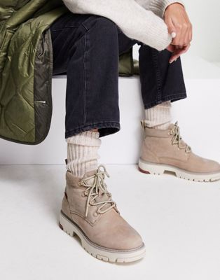 suede lace up ankle boots in beige