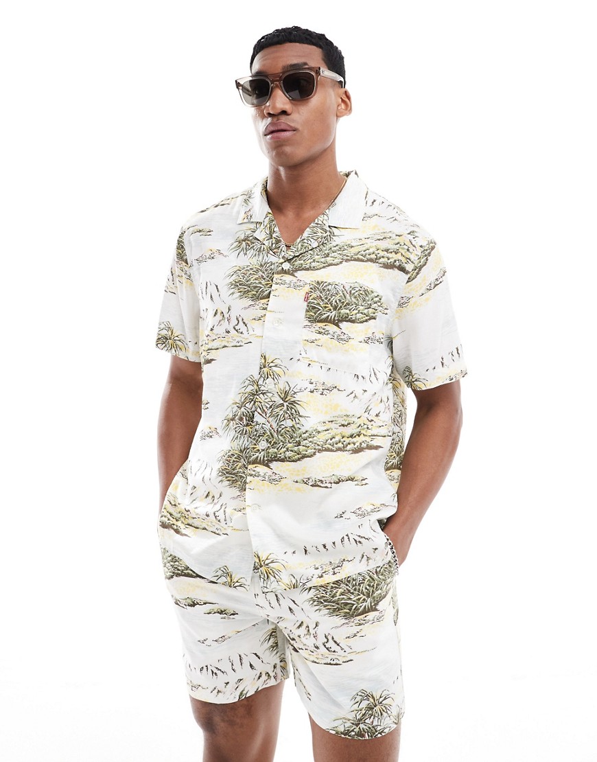 Levi’s Sunset Camp short sleeve scenic print shirt in egret cream CO-ORD-White