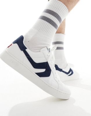 Swift leather trainer in white with navy backtab