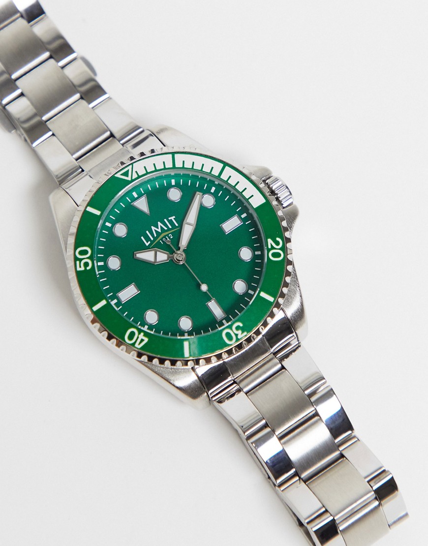 Limit mens bracelet watch in silver with green dial