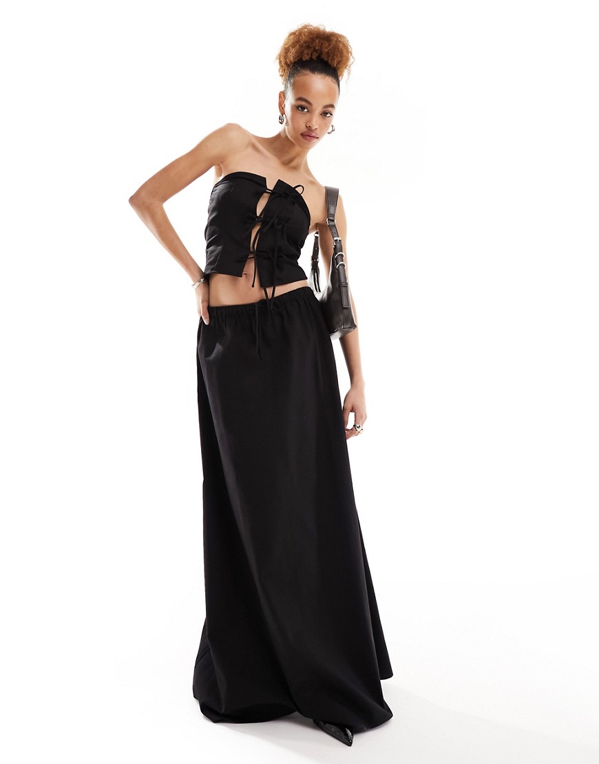 Lioness drawstring waist maxi skirt co-ord in black