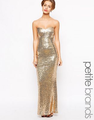 rebecca rose gold strapless sequin maxi dress