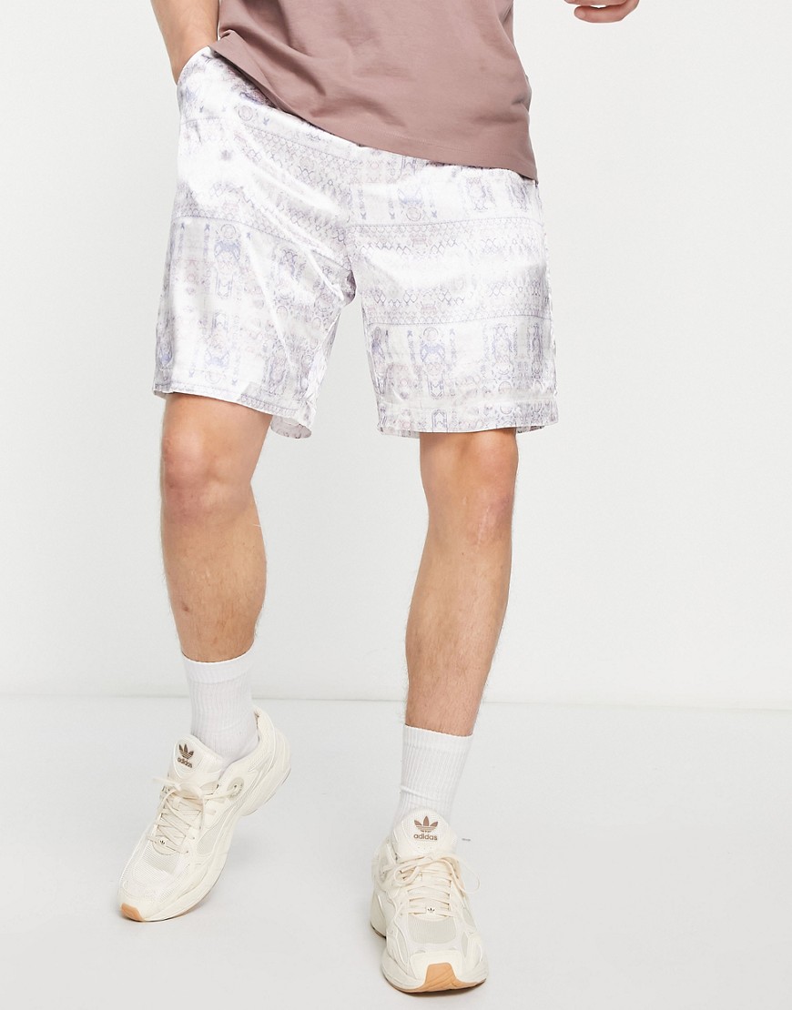 Liquor N Poker co-ord retro shorts in white with aztec print