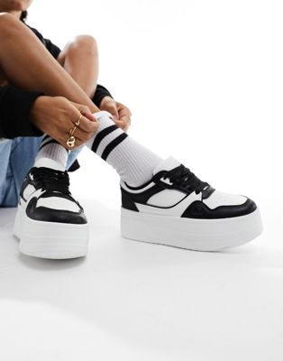 chunky panelled flatform trainers in white and black