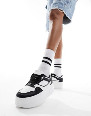 London Rebel chunky panelled flatform trainers in white