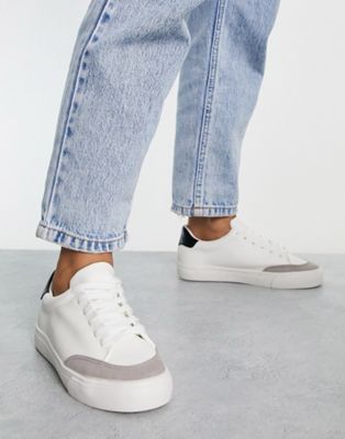 minimal lace up trainers in white with black