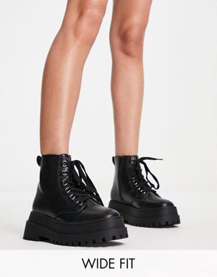 chunky lace up boots in black