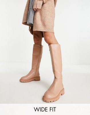 chunky pull on knee boots in beige drench