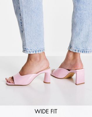 square toe heeled mule sandals in pink