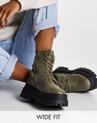 super chunky lace up boots in khaki