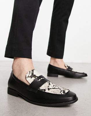 faux leather penny loafers in snake print