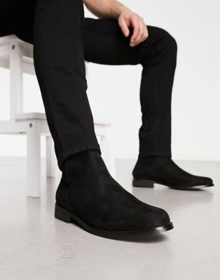 wide fit smart formal ankle boots in black faux suede