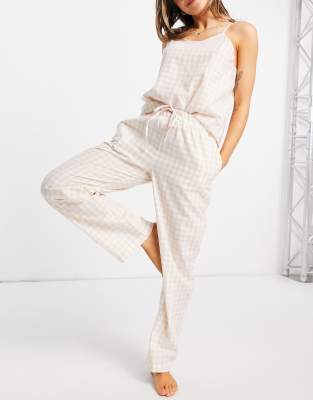 Loungeable cami long pajama set in natural gingham - Click1Get2 Coupon&amp