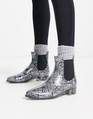 all over logo boots in silver