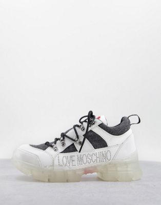 chunky clear sole trainers in grey and white