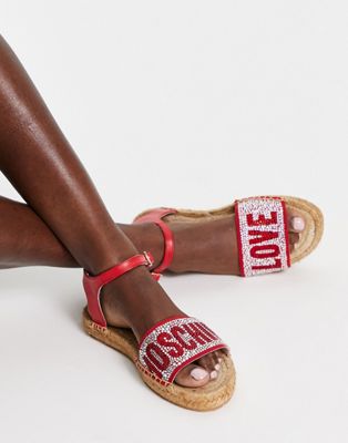 flat logo sandals in red