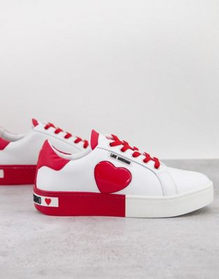 heart flatform trainers in white and red