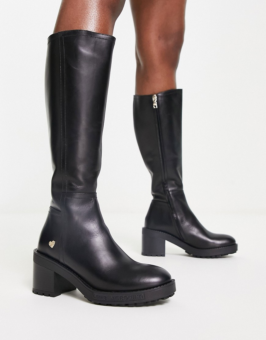 Love Moschino heeled knee boots in black