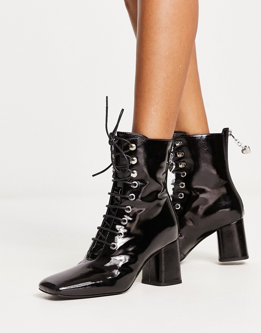 Love Moschino lace up boots with zip back in black