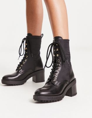 lace up heeled boots in black