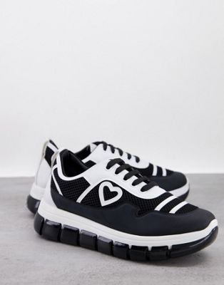 logo sporty flatform trainers in black and white