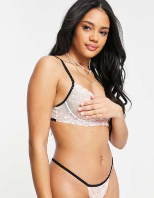 Love & Other Things mesh floral bra and thong set in pink and black - Click1Get2 Hot Best Offers