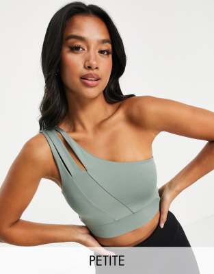 Love & Other Things Petite gym coordinating one shoulder cut-out crop top in sage green - Click1Get2 Mega Discount