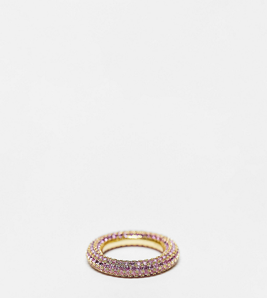Luv AJ pave amalfi 14k gold plated ring with pink crystals