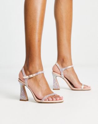 Disco-R heeled sandals in silver rhinestone
